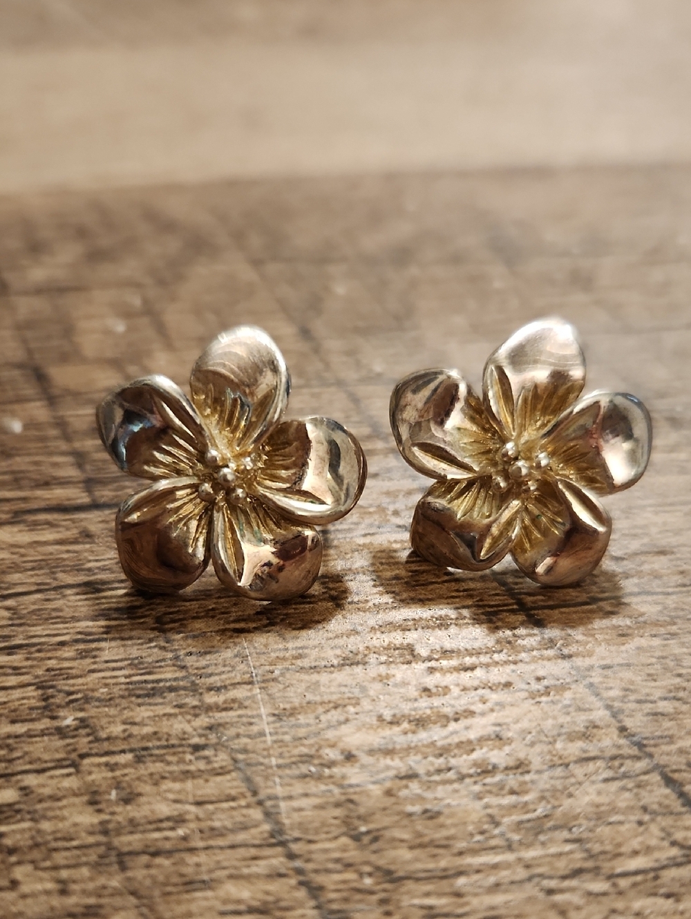 Gold Tone Floral Stud Earrings Signed Best